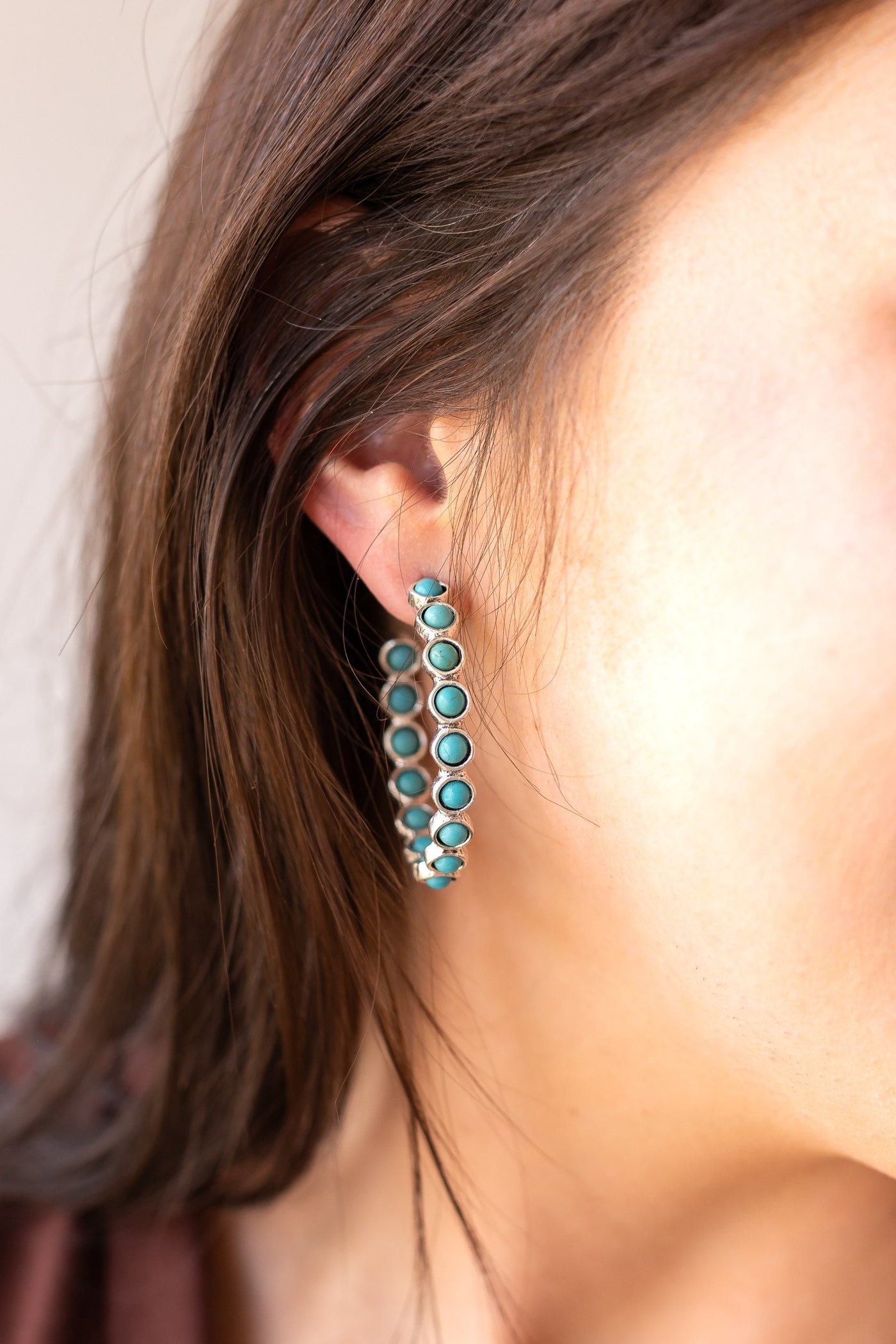 Hittin' the Dusty Road Turquoise Stone Hoops