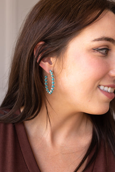 Stone Hoop Earrings, Turquoise