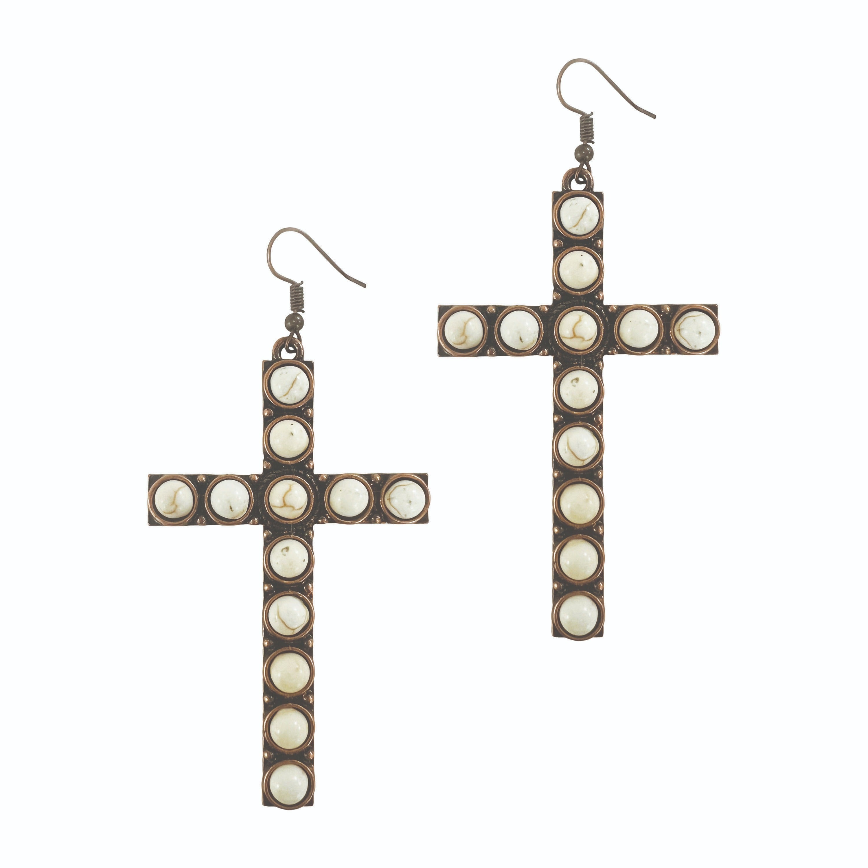 Stone Cross Earrings, Cream