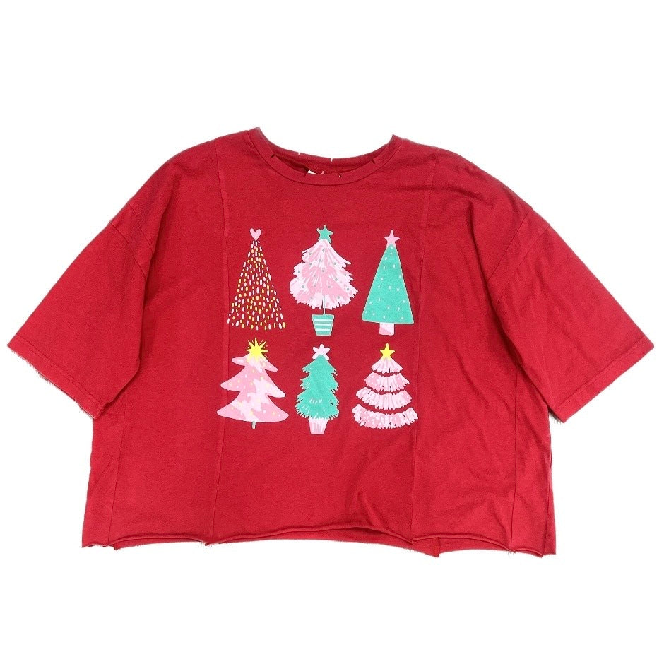 Christmas Trees on Red Boxy Crop Top