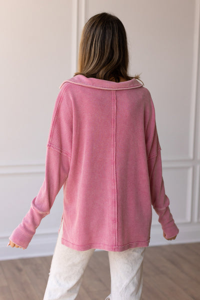 Pretty Pleased Waffle Knit Top in Pink
