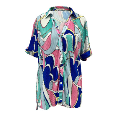 Tropical Hues Pleated Button-Up