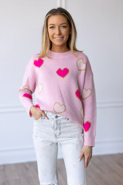 Love Is In The Air Pink Heart Sweater