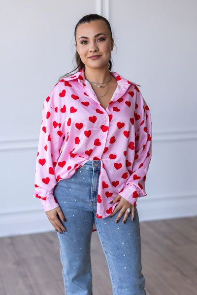 The Kathryn Red Hearts Button Up