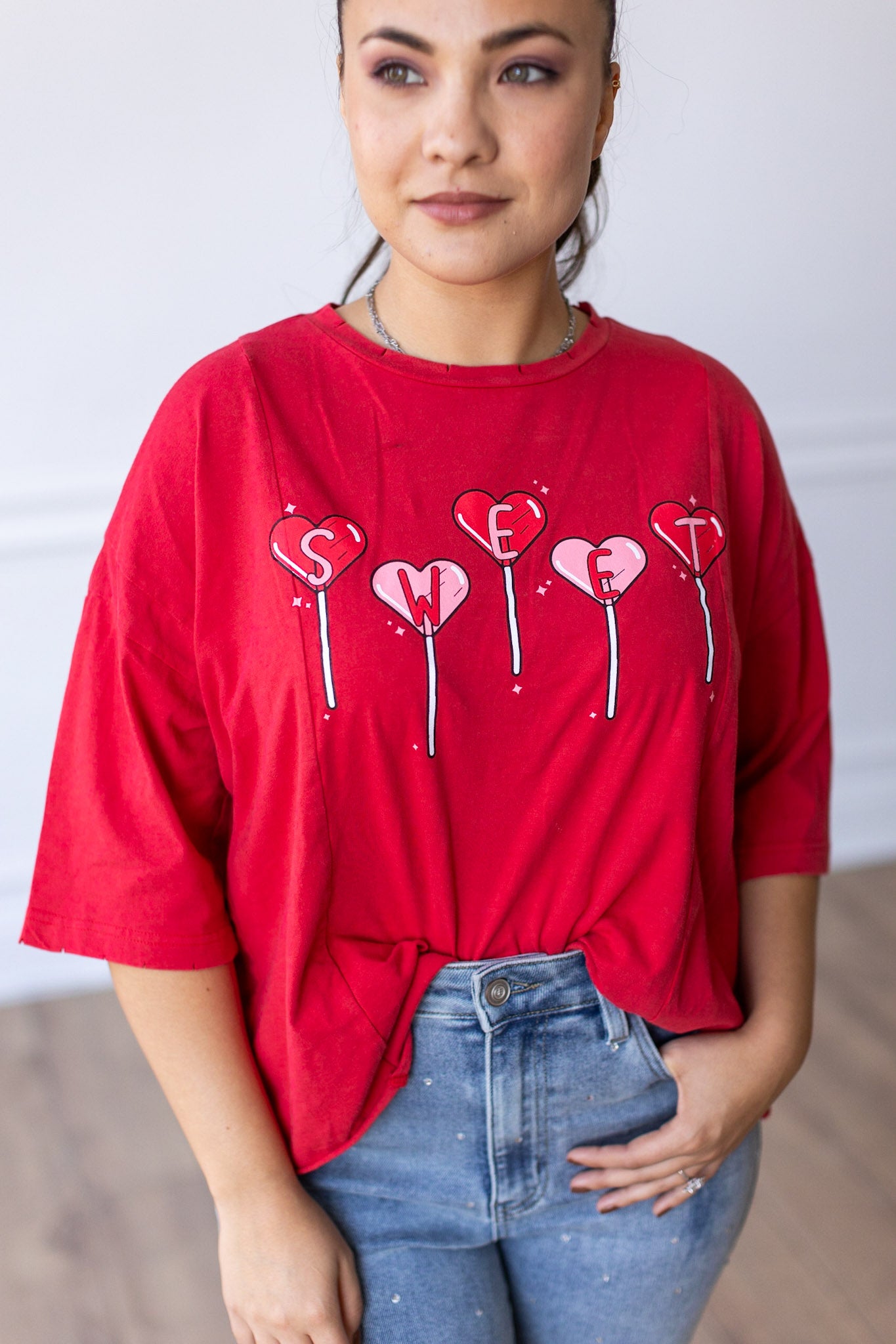 Sweet Lollipops on Red Boxy Crop Top