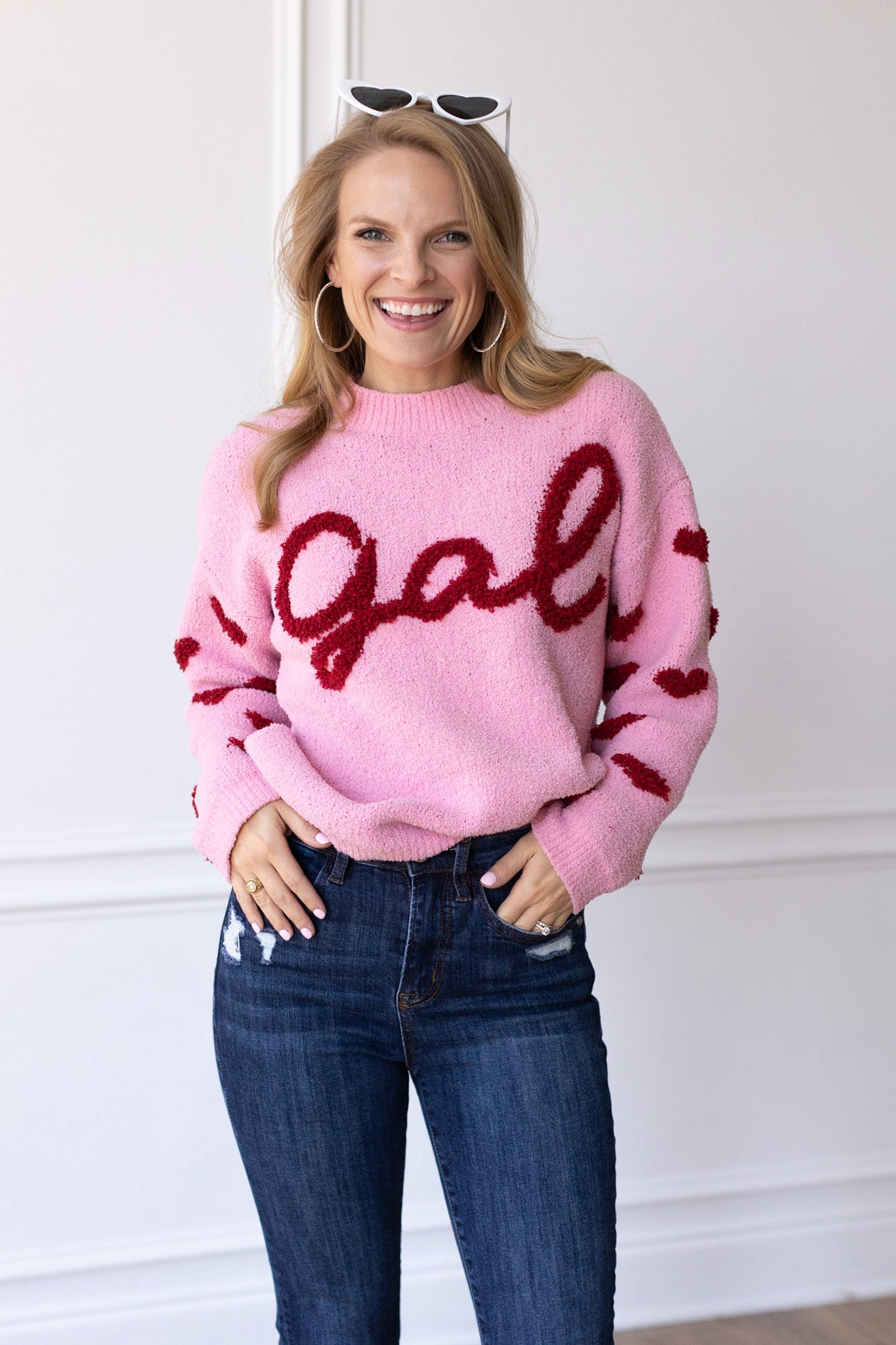 Gal on Pink Fuzzy Sweater
