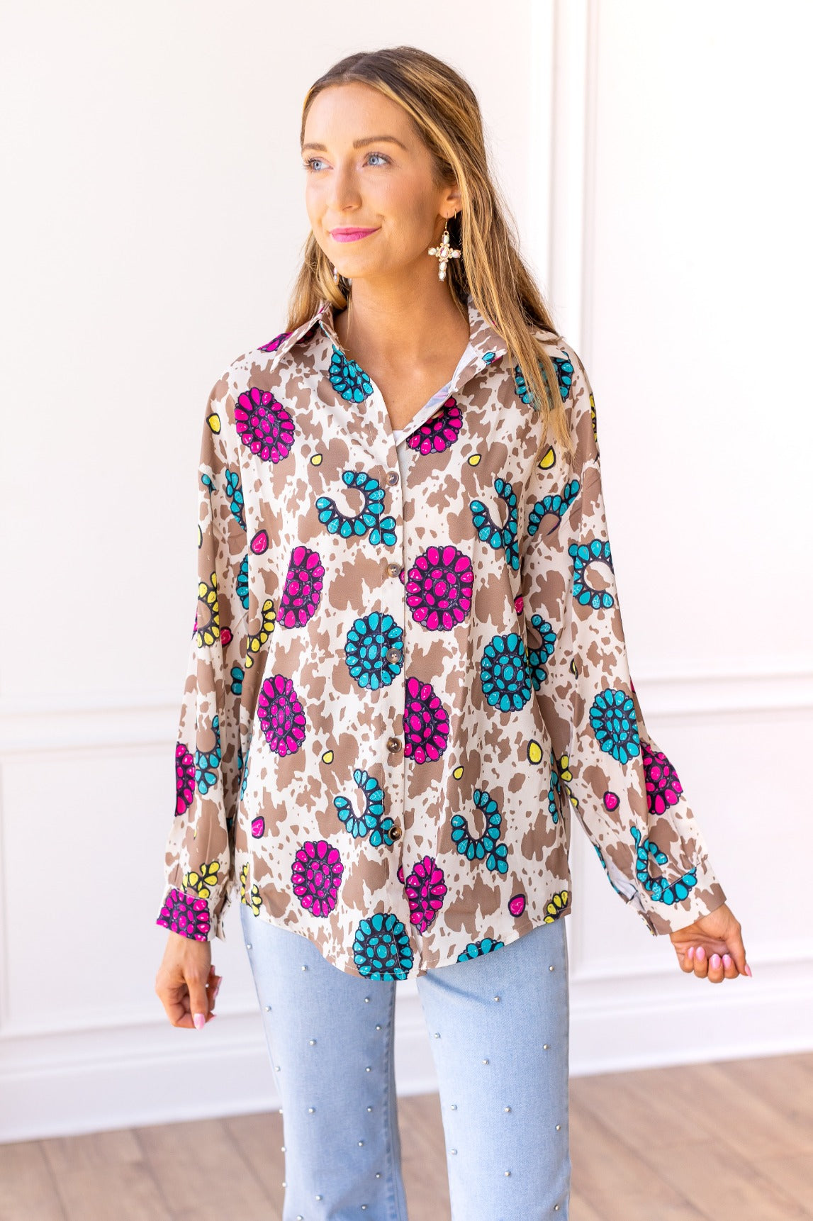 Rodeo Queen Cow Print Button Down