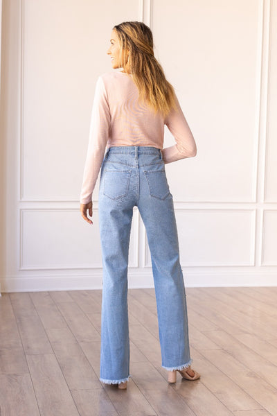 The Lara Light Wash Jeans with Crystal Chain Detail
