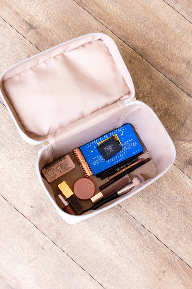 The Delilah Beige Leather Duo Vanity Case
