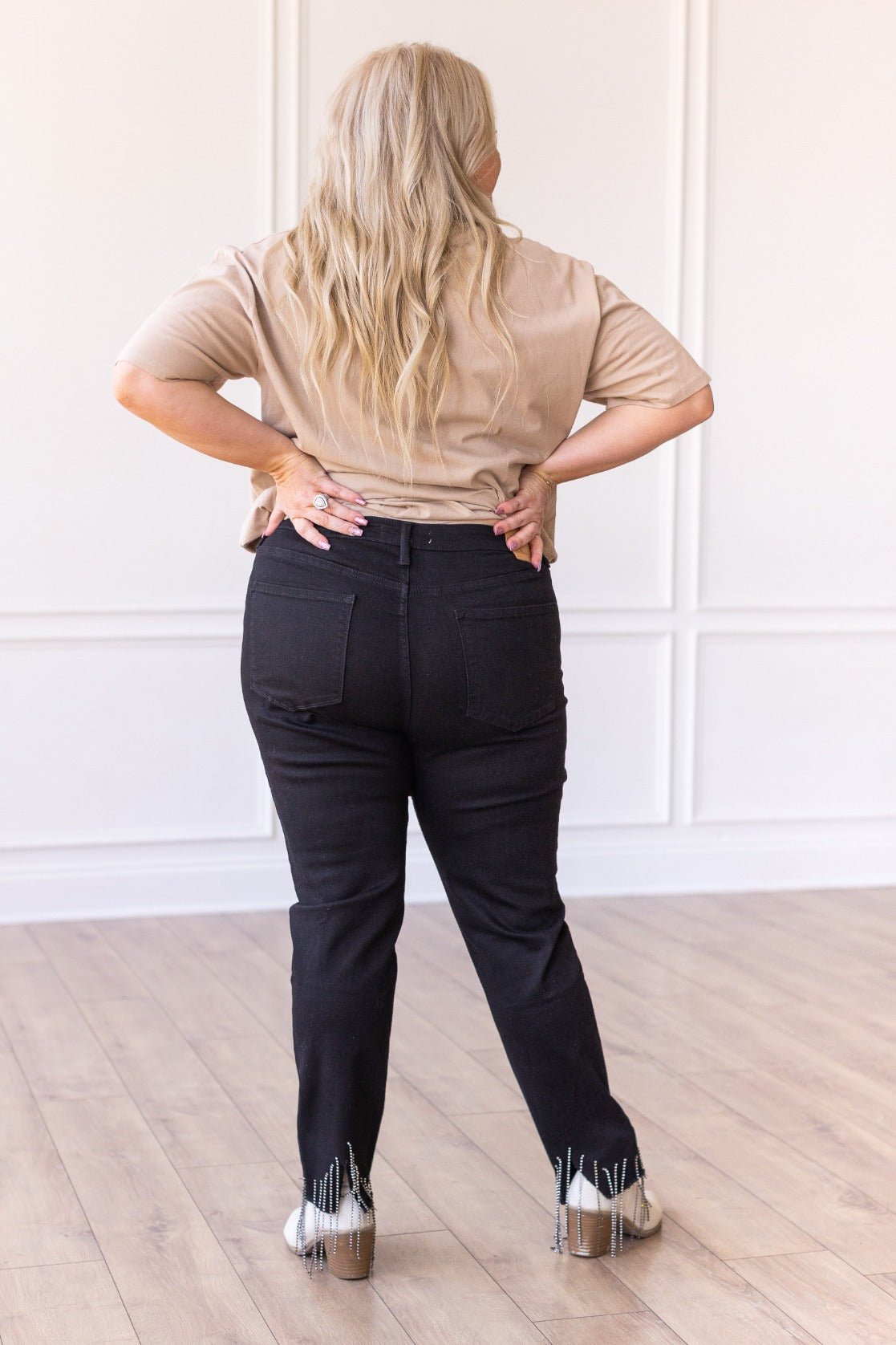 The Gemma Black Skinny Jeans with Rhinestone Fringe Detail