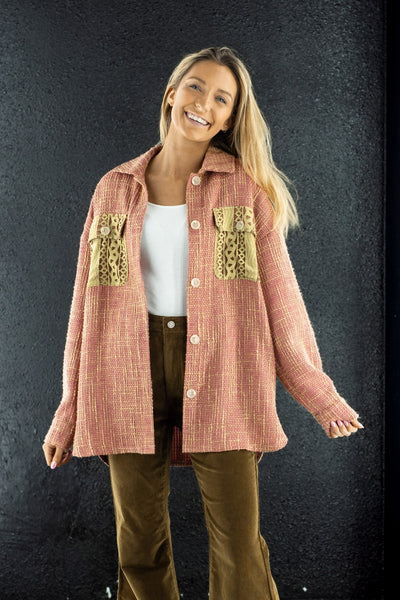 Prairie Rose Shacket with Lace Pocket