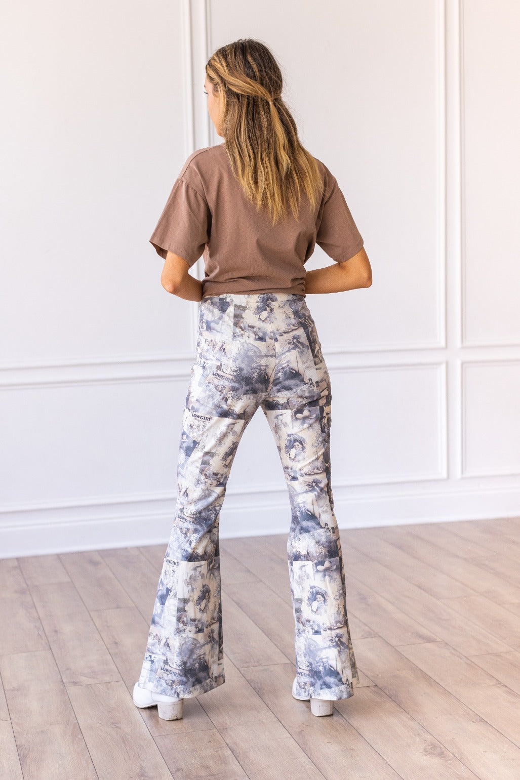 Western Print Flare Leg Pants