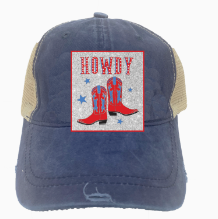 Howdy Boots Patch on Navy Hat with Mesh