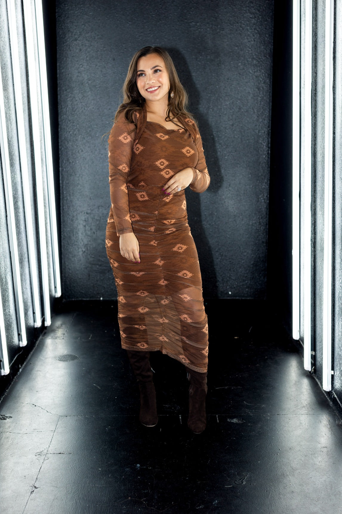 Southwestern Aztec Mesh Top, Brown