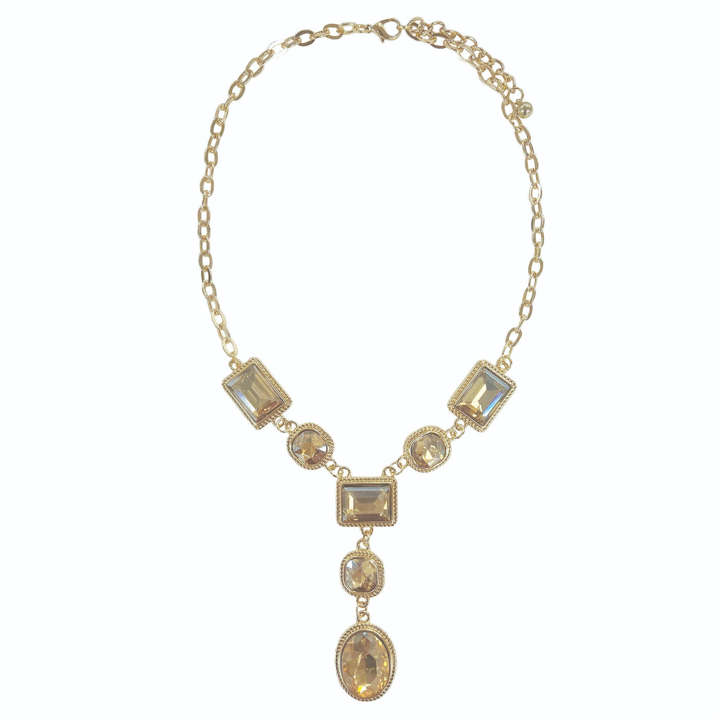 Gold Geometric Crystal Drop Necklace
