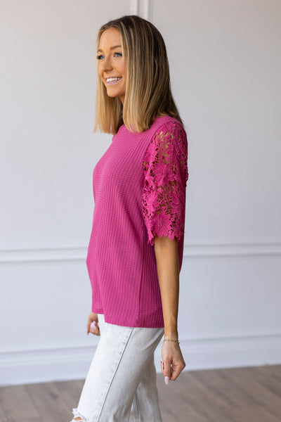 Garden Romance Waffle Knit Top in Pink