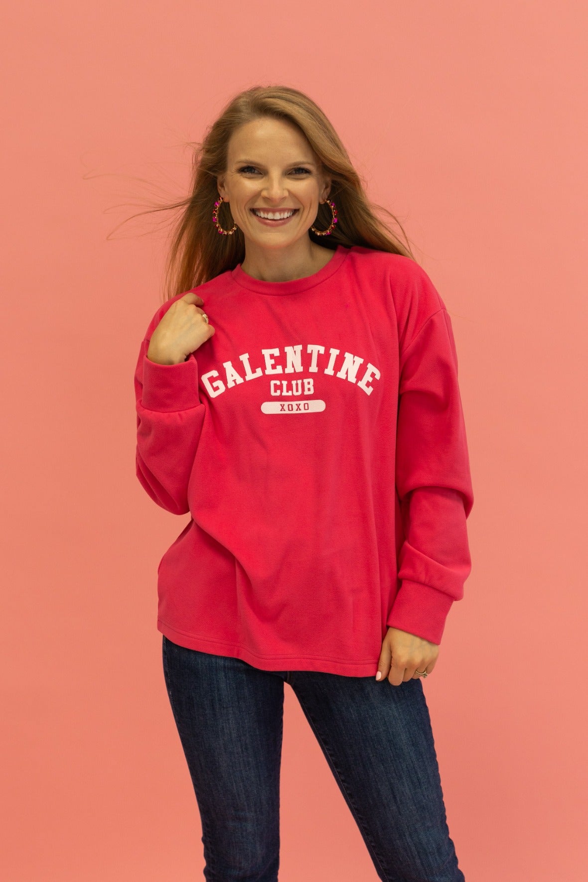 Galentine Club on Hot Pink Crazy Cozy Microfleece Crewneck