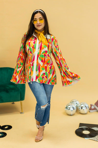 Pleats and Petals Flare Sleeve Top