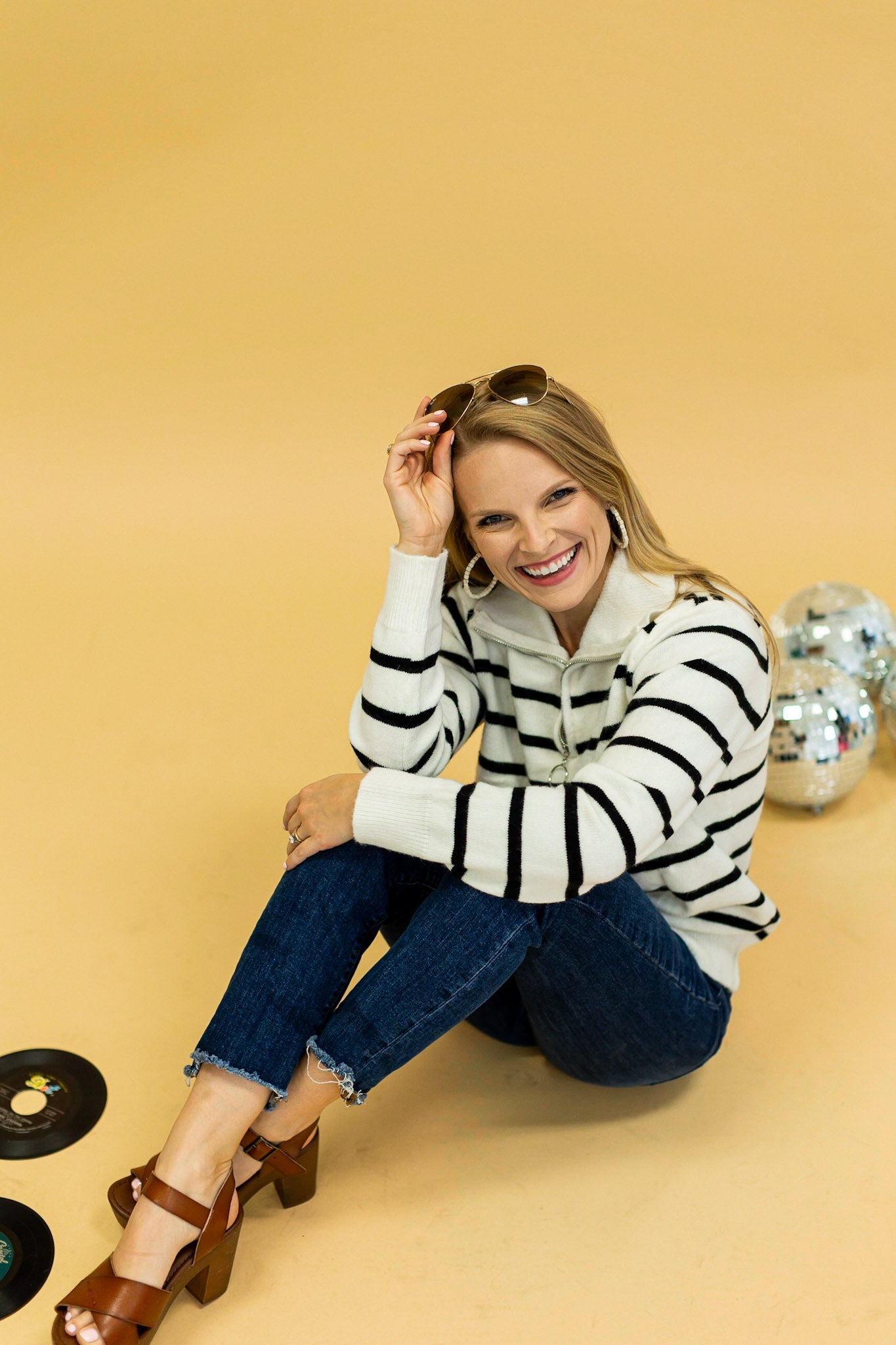 (AS IS) Black and White Stripe Quarter Zip Sweater