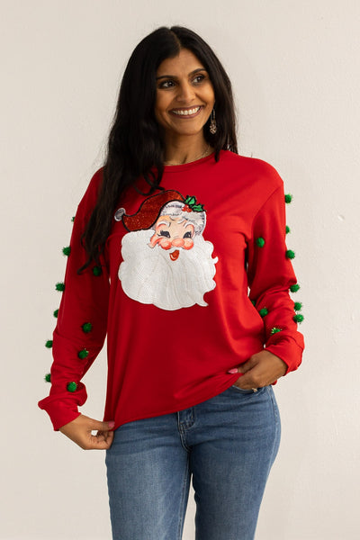 Sequins Santa Red Sweater