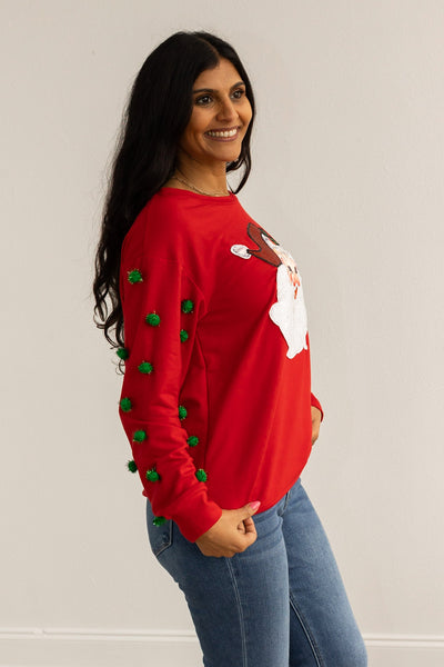 Sequins Santa Red Sweater