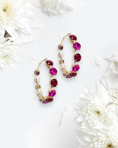 Gemstone Embrace Red & Pink Crystal Hoop Earrings