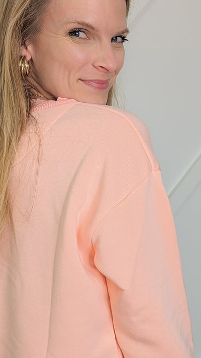Pink French Terry Sweatshirt With Ribbed Knit