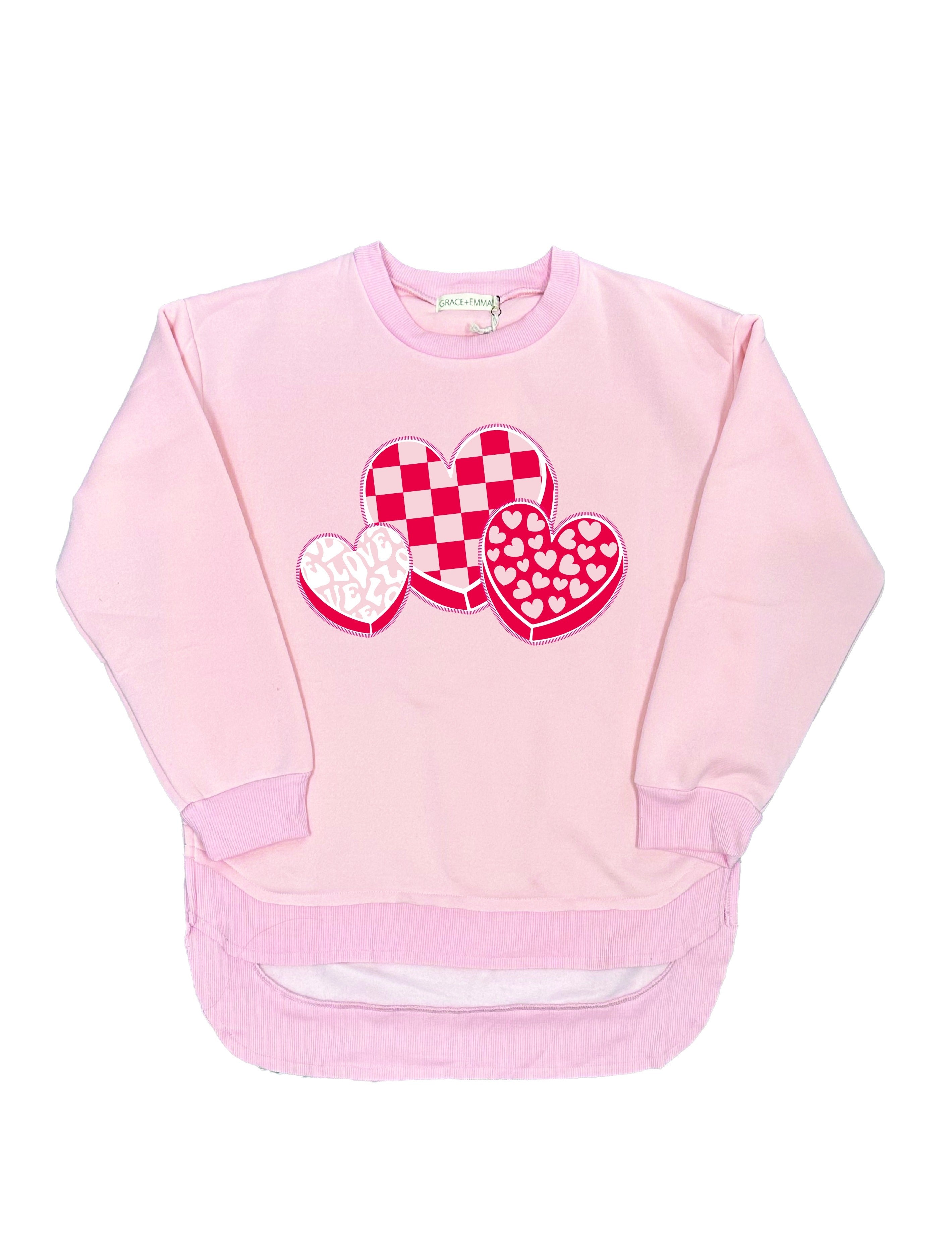 Valentine Hearts Pink French Terry Sweatshirt With Ribbed Knit