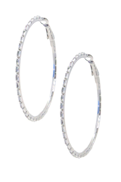 Large Sterling Silver Hoops with Rectangular Gems