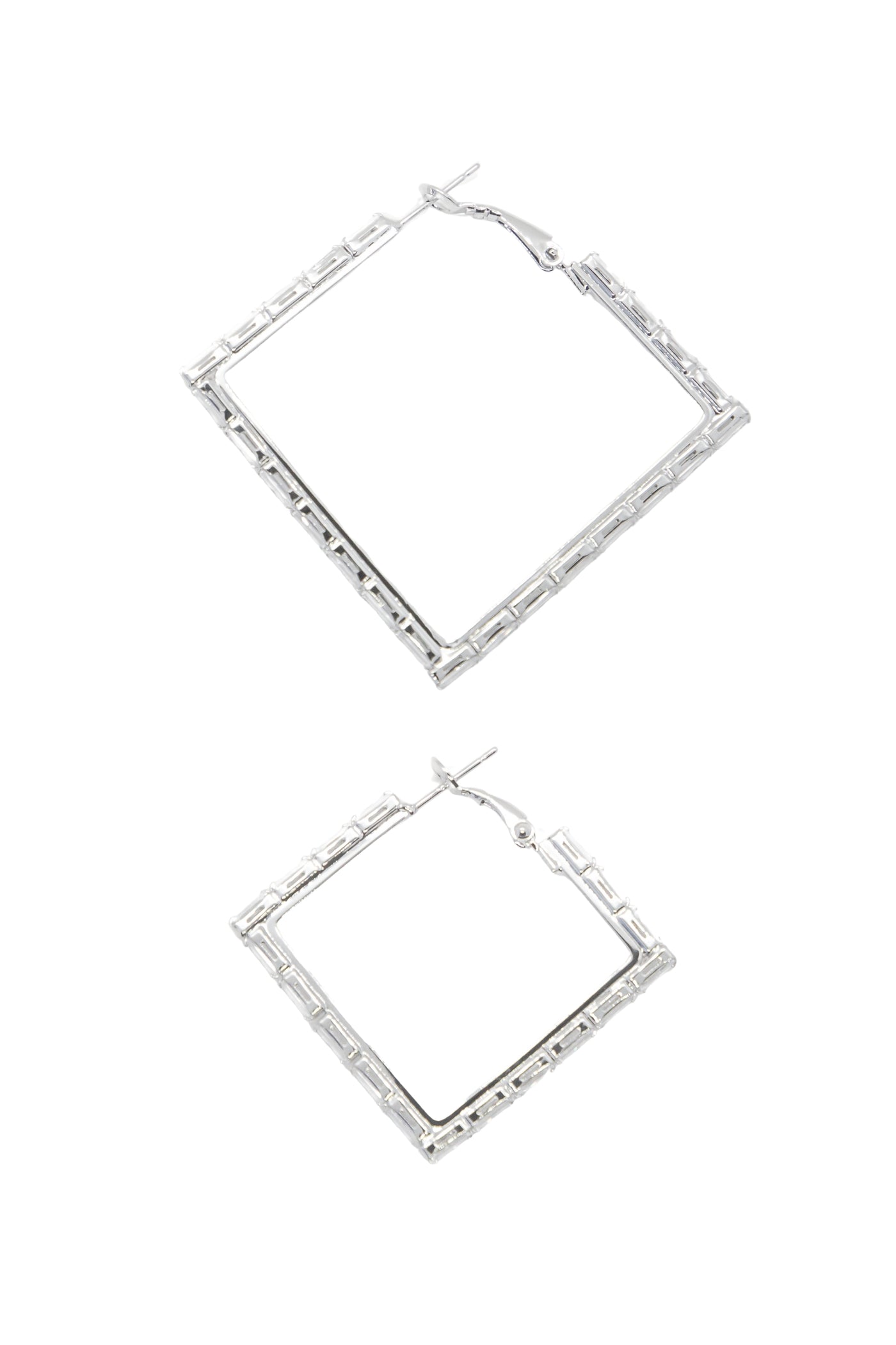 Medium Silver and Crystal square Hoops Earrings