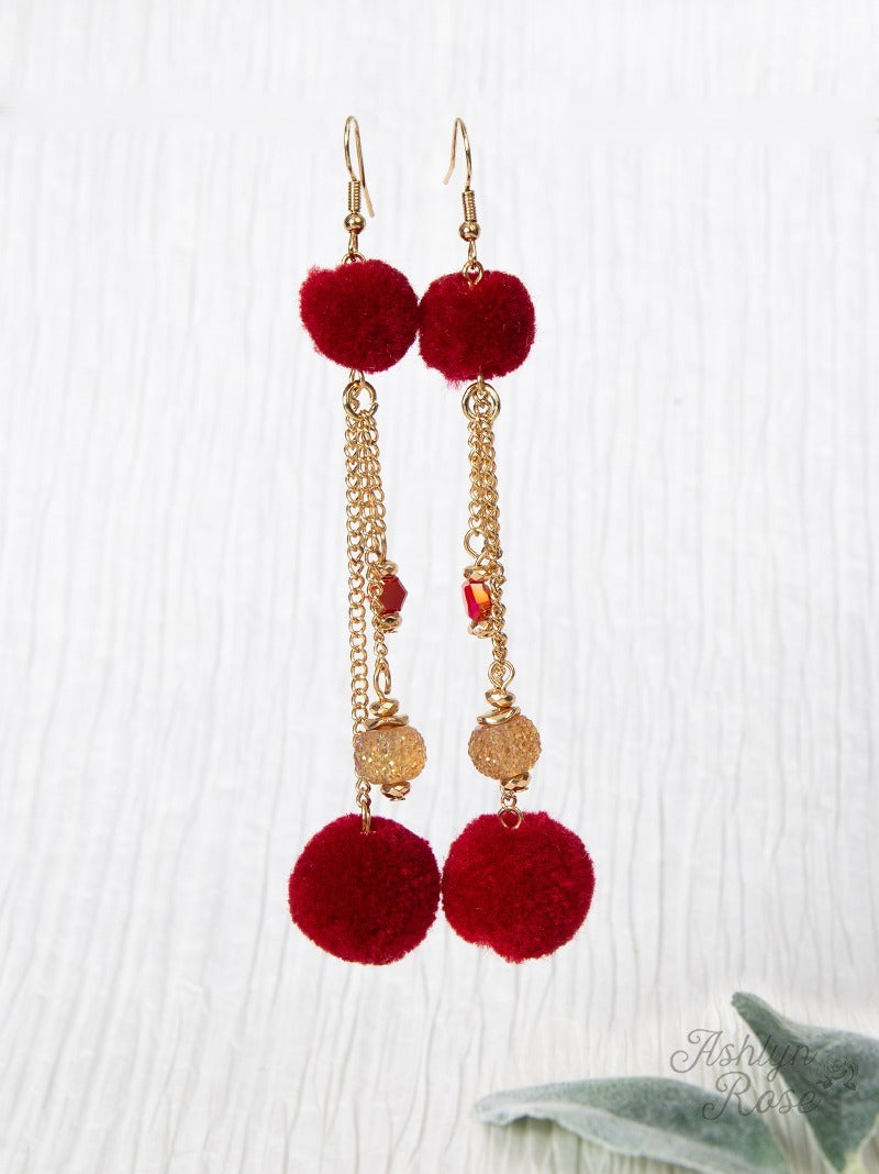 Double The Pom Earrings, Red