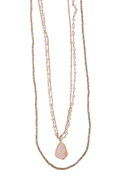 Cheers To Forever Iridescent Stone Pendant Pastel Pink Layered Necklace