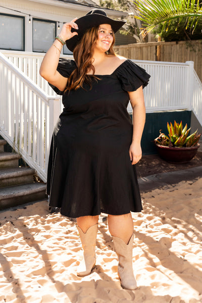 The Stella Black Linen Versi Dress