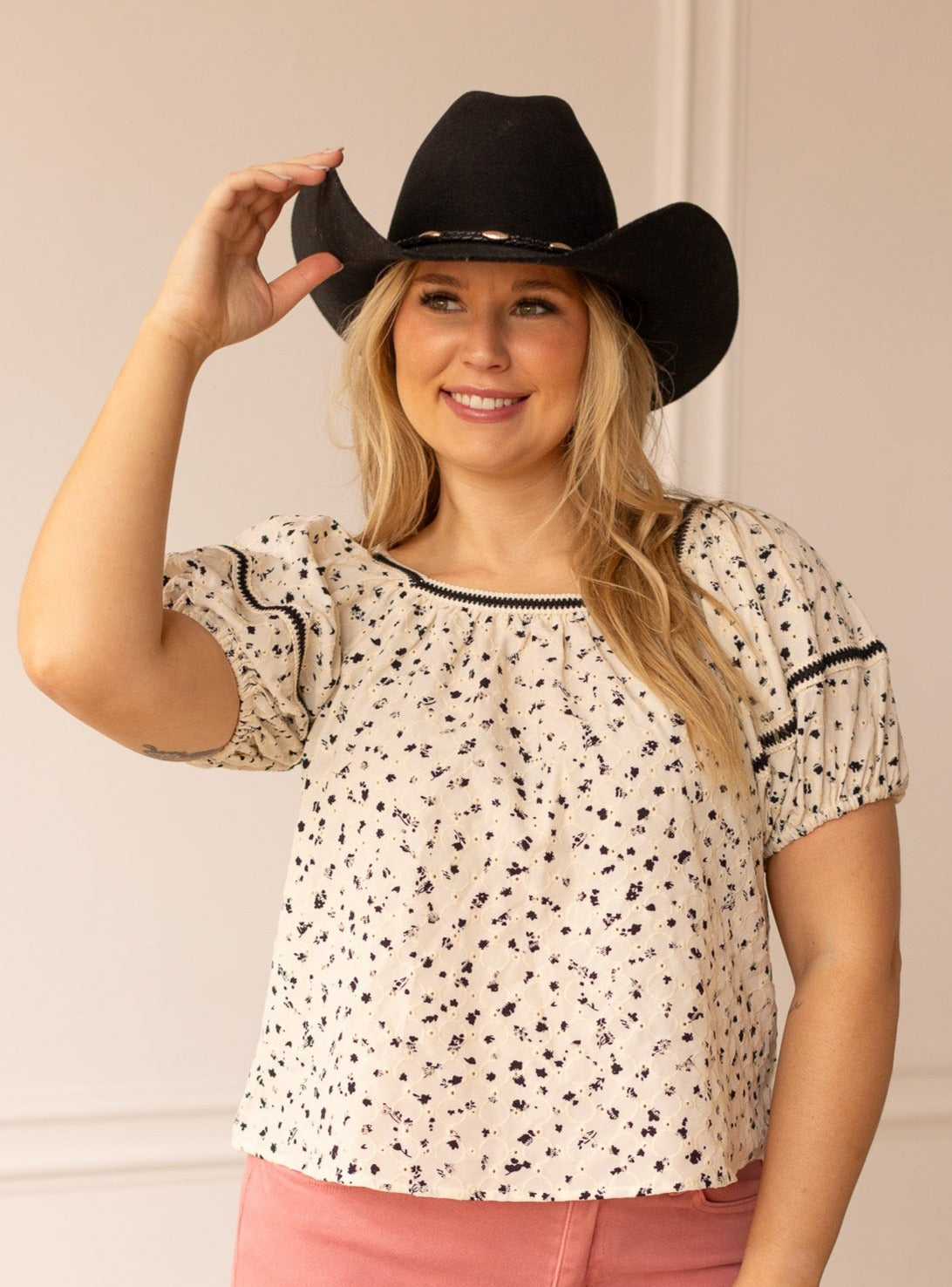 Eyelet Peasant Blouse, Black and White