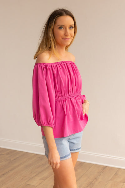Bold Blossom Pink Peasant Blouse
