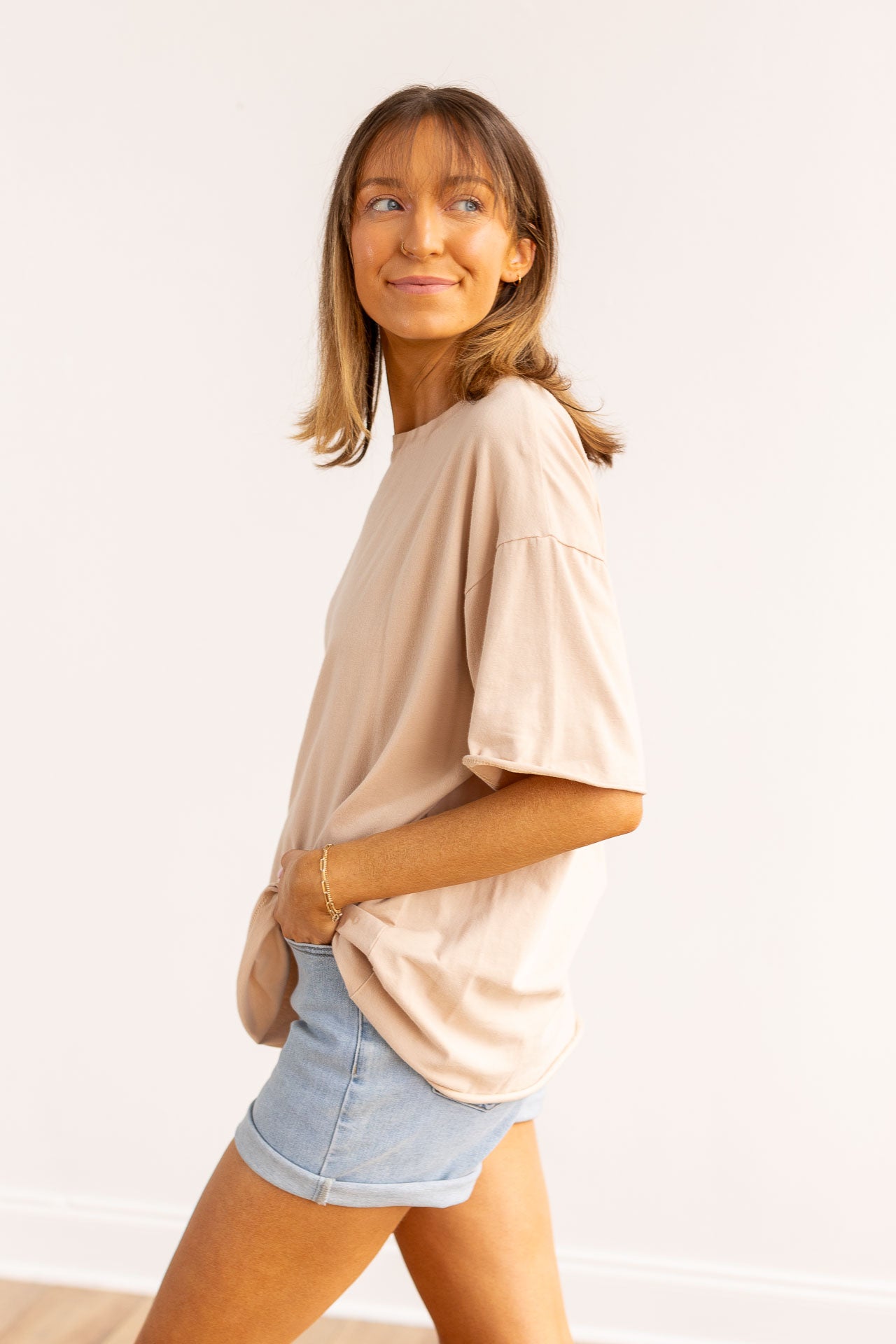 Beige Boxy Tee Blank
