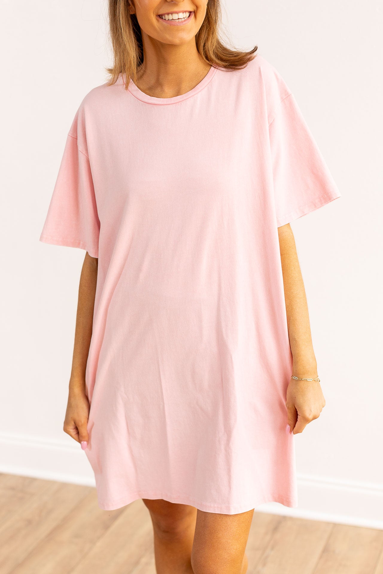 The Kiki Pink Wash Tee Shirt Dress With Pockets