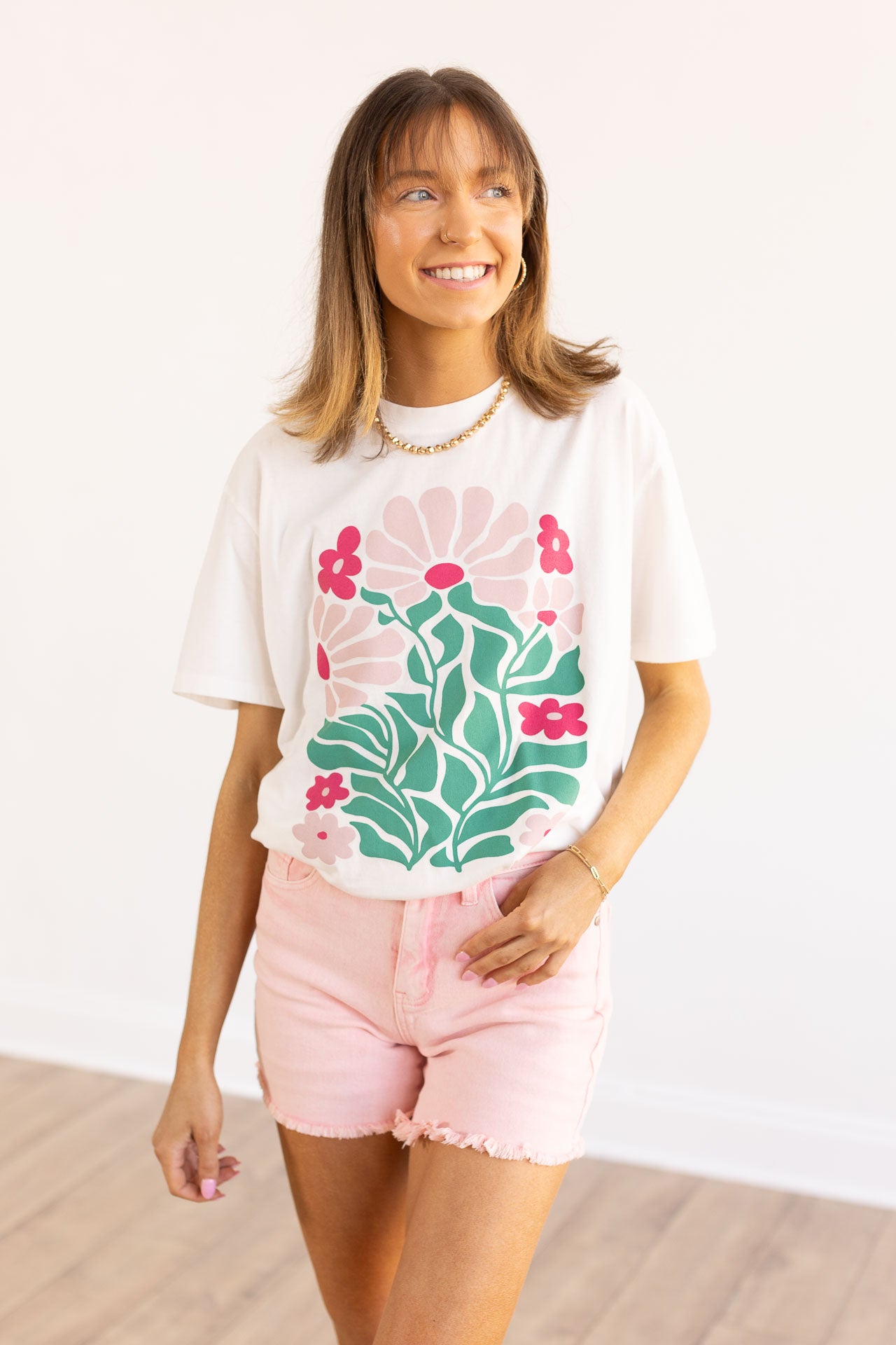 Flowers on White Blank Tee Shirt