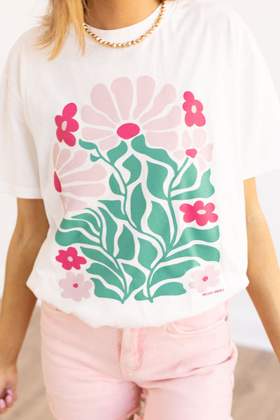 Flowers on White Blank Tee Shirt