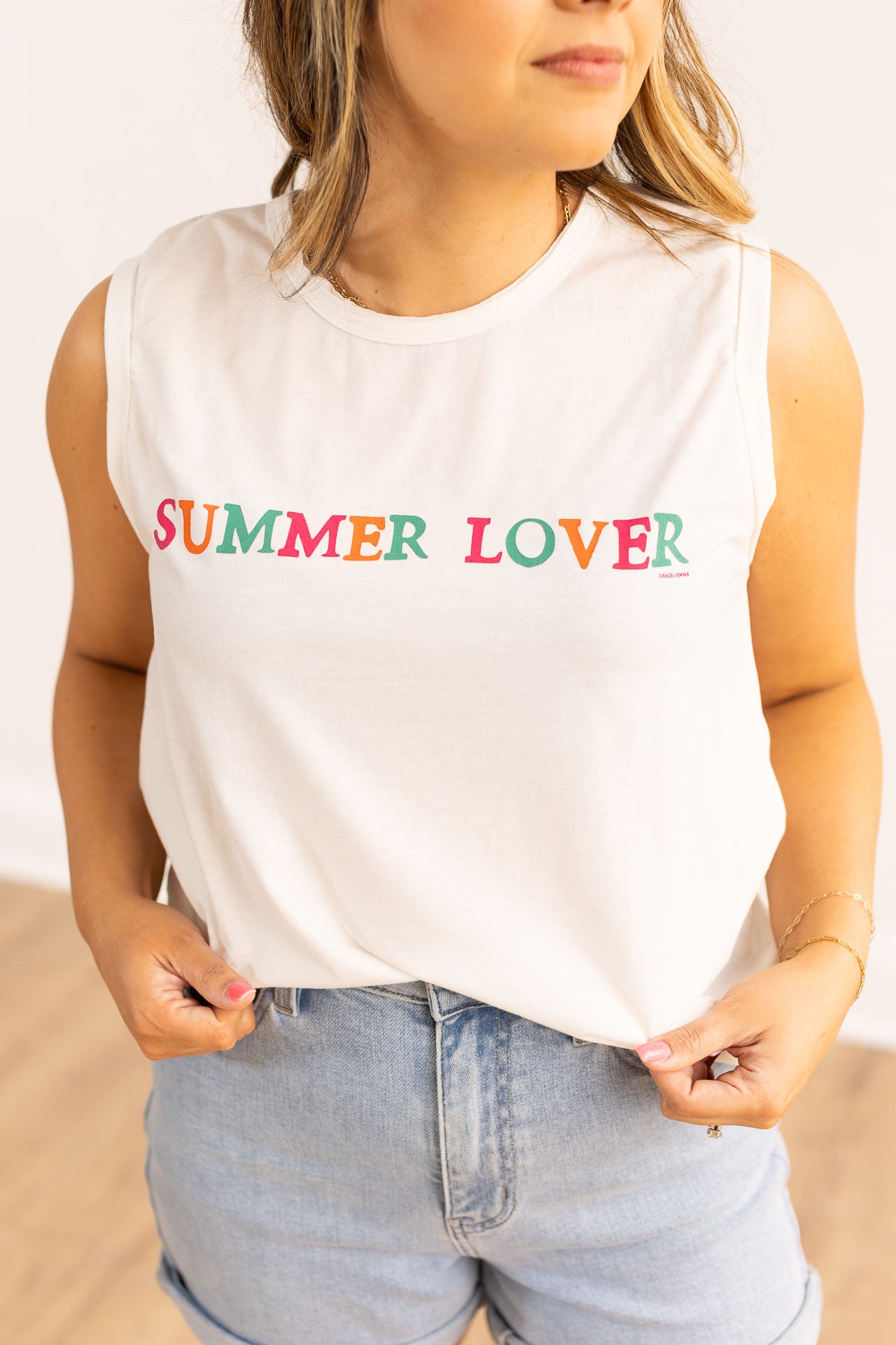 Summer Lover on Comfy Cutie White Tank