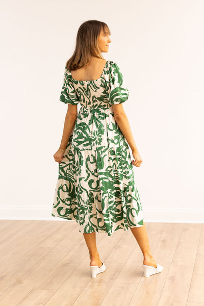Elizabeth Midi Dress, Green & Ivory