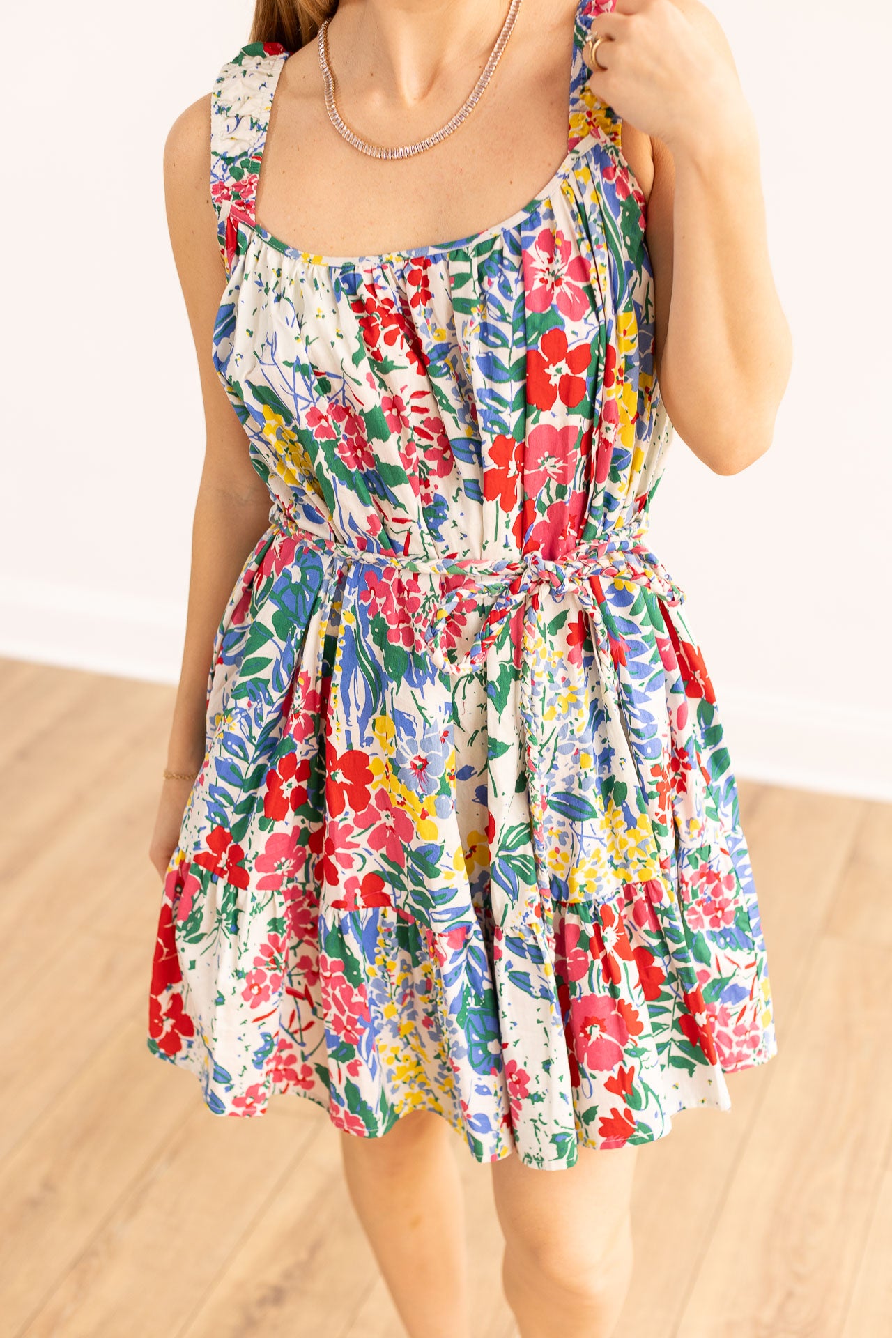 The Iris Ivory Floral Dress with Belt