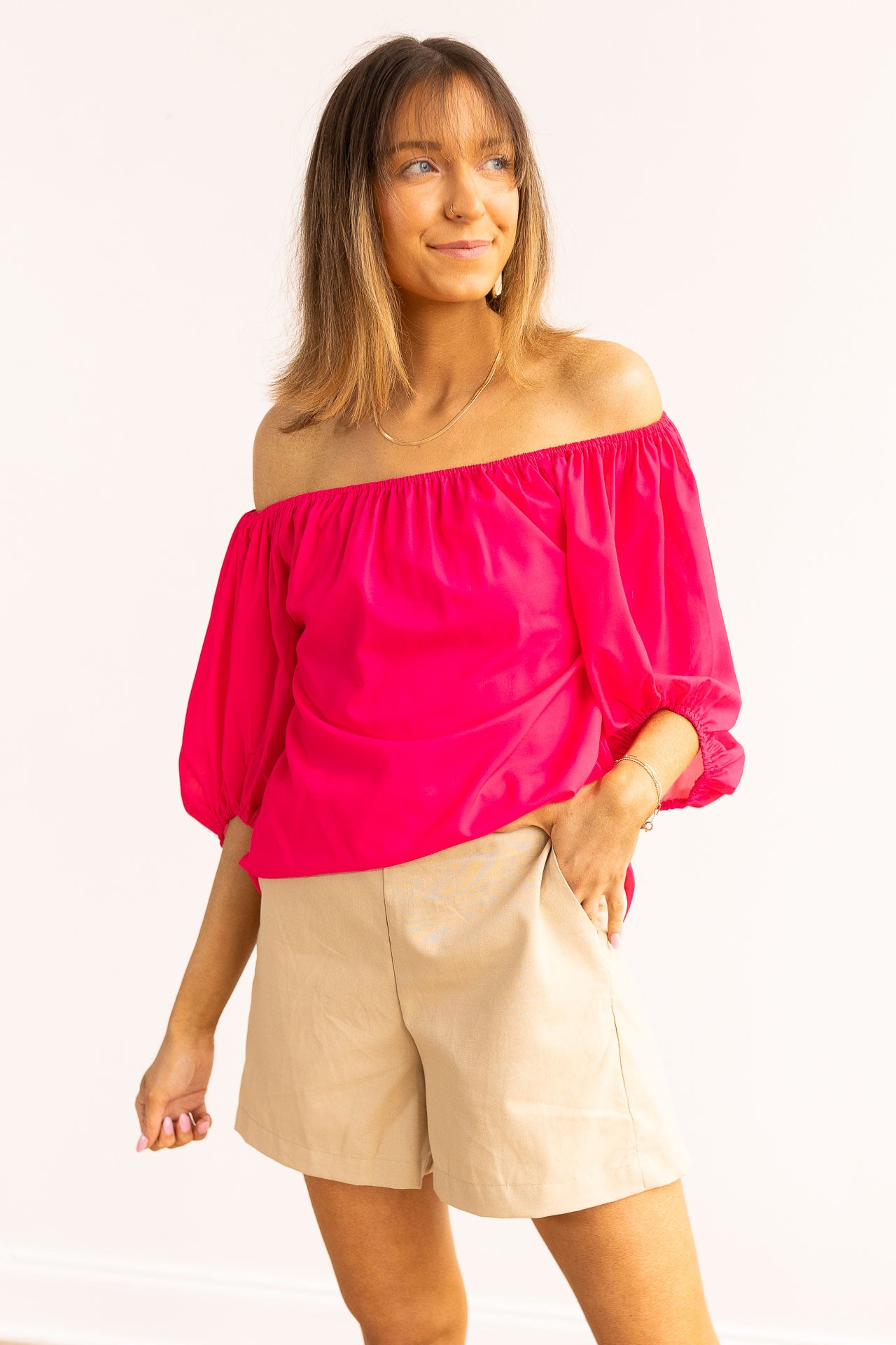 Azalea Off-Shoulder Top, Pink - detail shot