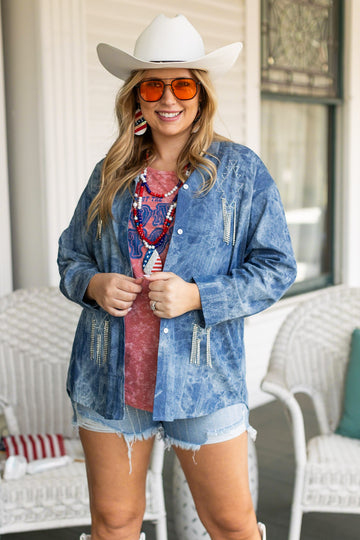 Sparkles and Spurs Western Denim Shirt