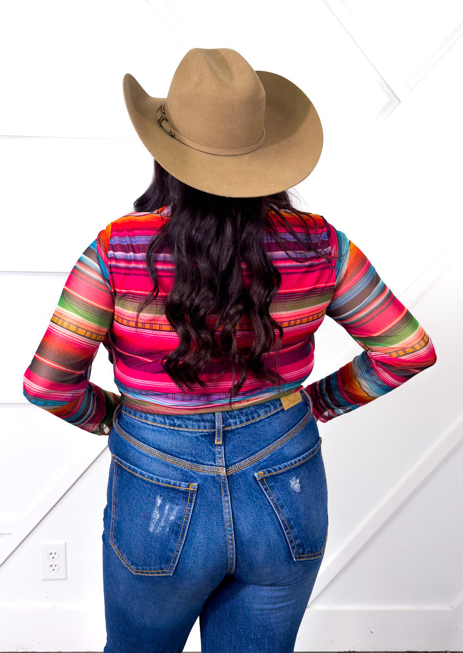 Southwestern Serape Mesh Top - fit detail