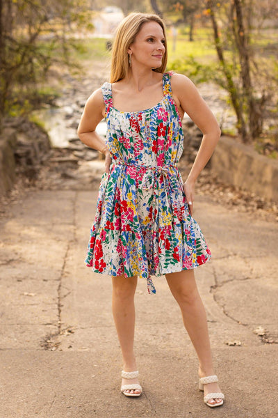 Iris Ivory Belted Floral Dress