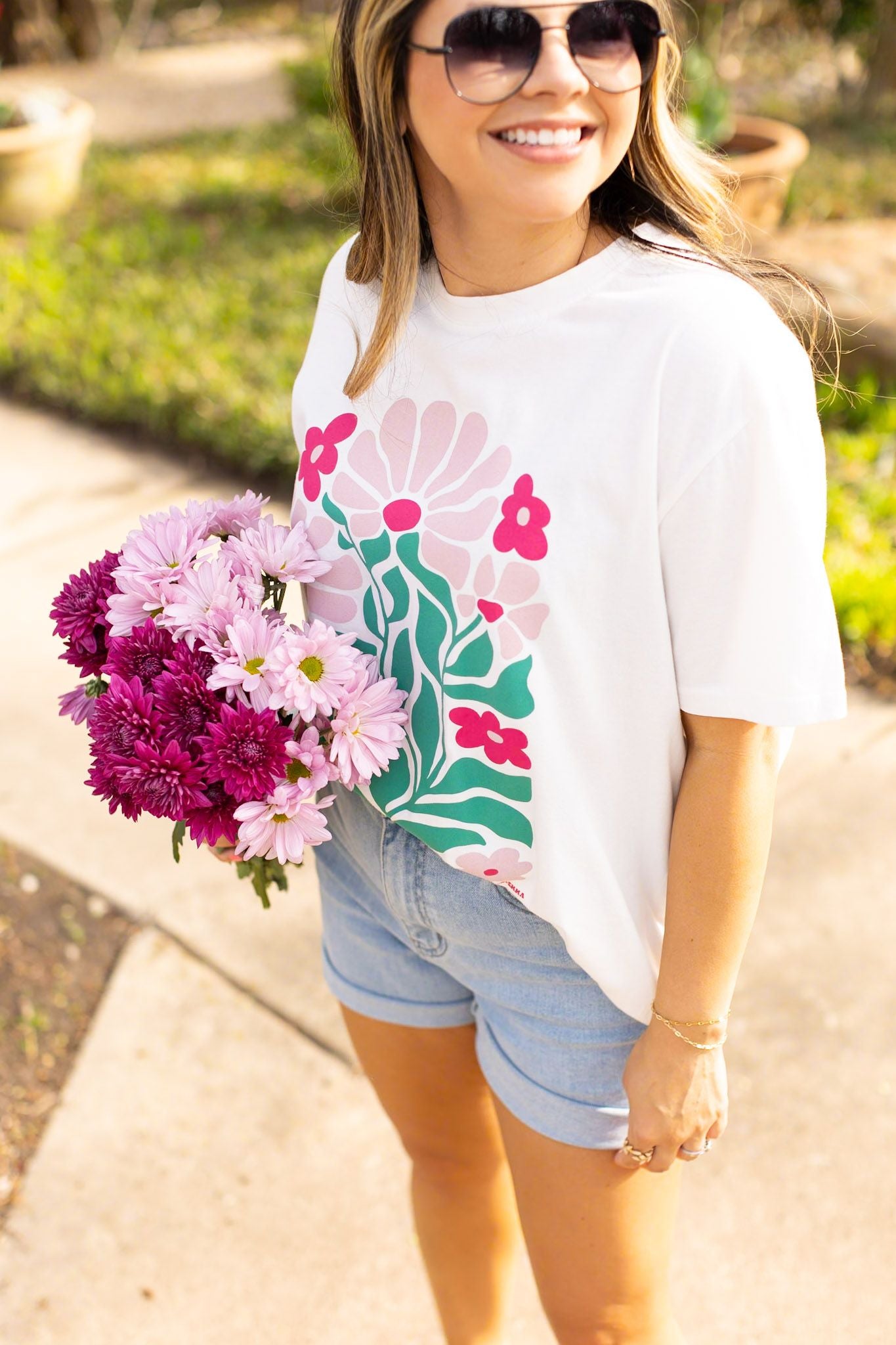 Flowers on White Blank Tee Shirt