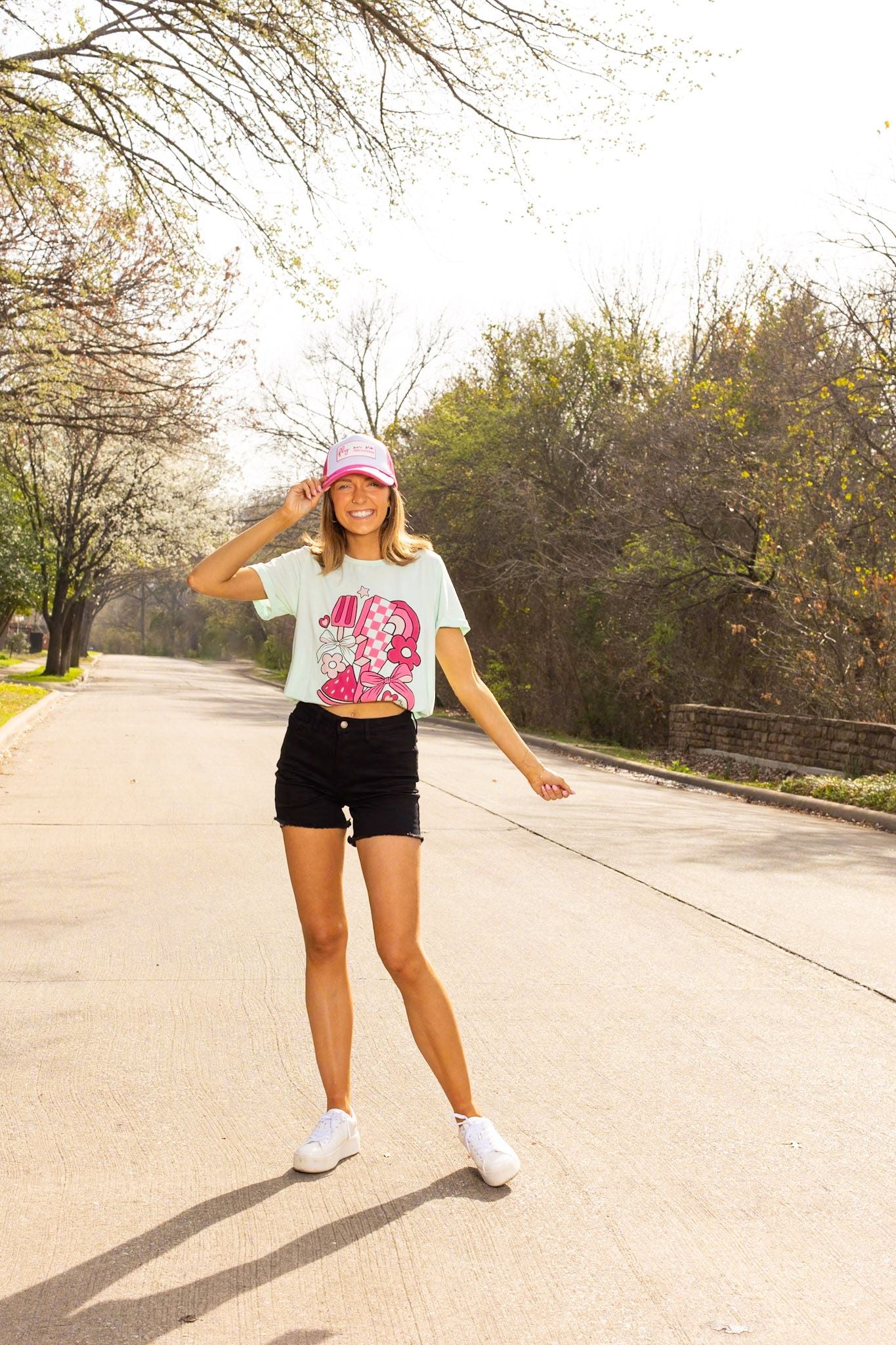 Rainbows and Bows on Mint Cuff Tee