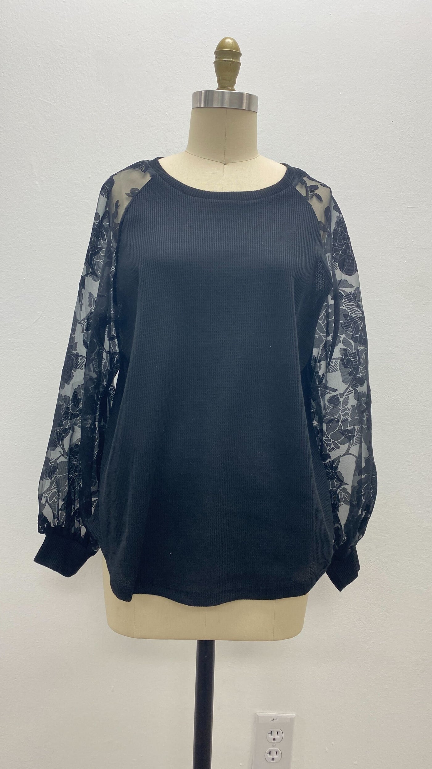 Black Top with Organza Sleeves