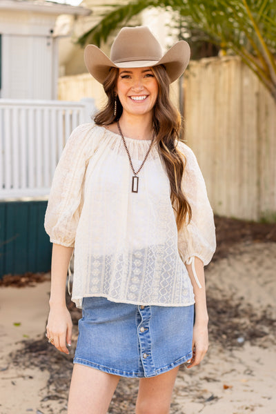 Peasant Blouse with Belt, White Sands